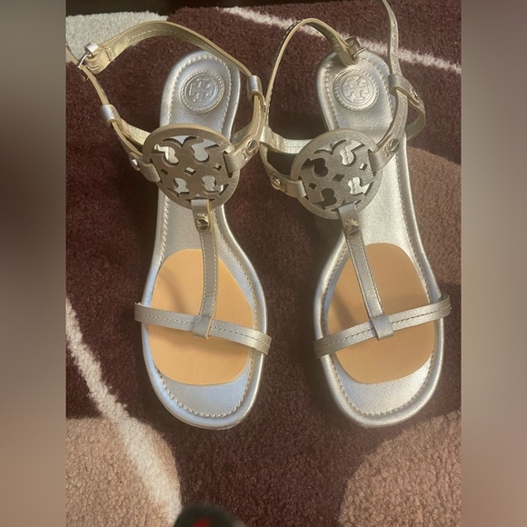 Gold 60mm, Miller Tory Burch Wedge Sandals - worn twice. - Picture 5 of 8